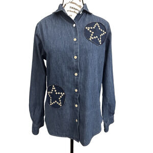 Gear For Sports Women’s Blouse Medium Denim With Applques Stars Blue